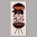 BBQ grill meat barbecue restaurant party at home dinner vector products skewer grilling kitchen equipment flat
