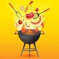 BBQ grill party with food flat style vector for card or invitation template  illustration Royalty Free Stock Photo