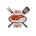 Bbq grill party poster. Barbecue related print. Vector vintage illustration.