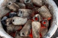 BBQ Grill Pit With Glowing And Flaming Hot Charcoal Briquettes, Royalty Free Stock Photo