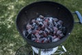 BBQ Grill Pit Glowing And Flaming Hot Charcoal Briquettes coal Food Background Or Texture Close-Up Top View Royalty Free Stock Photo