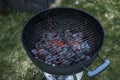 BBQ Grill Pit Glowing And Flaming Hot Charcoal Briquettes coal Food Background Or Texture Close-Up Top View Royalty Free Stock Photo