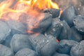 BBQ Grill Pit With Glowing And Flaming Hot Charcoal Briquettes, Food Background Or Texture, Close-Up, Top View Royalty Free Stock Photo