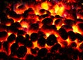 BBQ Grill Pit With Glowing And Flaming Hot Charcoal Briquettes, Food Background Or Texture, Close-Up, Top View Royalty Free Stock Photo