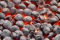 BBQ Grill Pit With Glowing Hot Charcoal Briquettes, Closeup Royalty Free Stock Photo