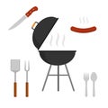 BBQ grill set icons isolated on white background. Picnic camping cooking, barbecue vector illustration icon flat style. Royalty Free Stock Photo