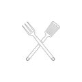 BBQ or grill tools. Crossed barbecue fork with spatula. flat vector icon Royalty Free Stock Photo