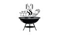 BBQ or grill tools icon. Barbecue fork with spatula, bread and glasses. Sausage on a fork. Vector illustration. Royalty Free Stock Photo