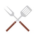 BBQ or grill tools icon. Crossed barbecue fork with spatula. Royalty Free Stock Photo