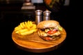 BBq Grilled chicken with spices Hamburger Burger With French Fries