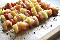 BBQ grilled chicken vegetable kebab skewers ready to eat served on a plate Royalty Free Stock Photo