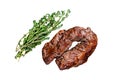 BBQ grilled Hanging Tender steak Isolated on white background, top view.