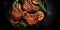 BBq Grilled lamb mutton chops steaks in a pan 1