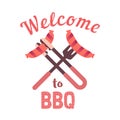 BBQ grilled pork sausages flat hand drawn vector color icon Royalty Free Stock Photo