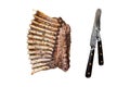 BBQ Grilled rack of Lamb mutton Ribs Chops Isolated on white background, top view. Royalty Free Stock Photo