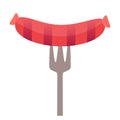 BBQ grilled sausage on fork flat hand drawn vector color icon Royalty Free Stock Photo