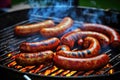 Bbq grilled sausages barbeque outdoors. Created with Generative AI technology Royalty Free Stock Photo