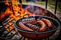 Bbq grilled sausages barbeque outdoors. Created with Generative AI technology Royalty Free Stock Photo