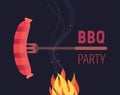 BBQ grilled sausages flat hand drawn vector color icon Royalty Free Stock Photo