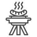 BBQ and grilled sausages line icon, picnic concept, barbecue with hot sausages sign on white background, bbq grill icon