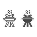 BBQ and grilled sausages line and solid icon, picnic concept, barbecue with hot sausages sign on white background, bbq Royalty Free Stock Photo