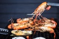 BBQ Grilled shrimps on flaming grill Royalty Free Stock Photo