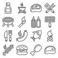 BBQ and Grilling Icons Set. Line Style Vector