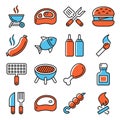 BBQ and Grilling Icons Set on White Background. Vector