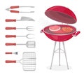 BBQ Grilling Meat and Tools Vector Illustration
