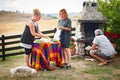 BBQ grilling party. Group of friends having backyard barbecue party Royalty Free Stock Photo