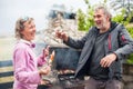 BBQ grilling party. Happy friends having backyard barbecue party Royalty Free Stock Photo