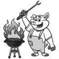 BBQ Grilling Pig Illustration Royalty Free Stock Photo