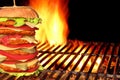 BBQ Homemade Big Cheeseburger On The Hot Charcoal Grill Royalty Free Stock Photo
