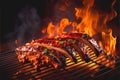 BBQ and honey glazed baby back ribs on a flaming BBQ Royalty Free Stock Photo