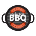 BBQ Icon with Grill Tools and Sausage. Vector Illustration Royalty Free Stock Photo