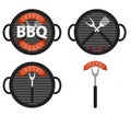 BBQ Icon Set with Grill Tools and Sausage. Vector Illustration Royalty Free Stock Photo