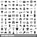 100 BBQ icons set, simple style Royalty Free Stock Photo