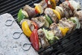 BBQ with kebab cooking.