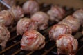 BBQ meat balls with Bacon and temperature probe Royalty Free Stock Photo