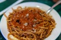 Barbeque spaghetti and pulled pork Royalty Free Stock Photo