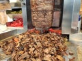 Bbq meat for turkish doner kebab in a restaurant in istanbul