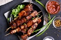 Bbq meat on wooden skewers