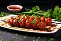 bbq meatball skewers garnished with fresh parsley