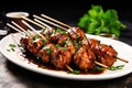 bbq meatball skewers garnished with fresh parsley