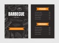 BBQ Menu Vector Template with Hand Drawn Grilled Food and Cooking Tools