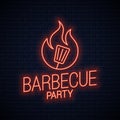 BBQ neon sign. Barbecue neon banner on wall