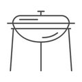 BBQ outdoor grill thin line icon, camping equipment concept, Standing round barbecue equipment sign on white background Royalty Free Stock Photo