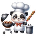 BBQ Panda Chef watercolor Clipart AI Generate
