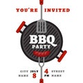 Bbq party background with grill. Barbecue poster. Flat style, vector illustration. Royalty Free Stock Photo