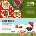 Bbq party background with grill. Barbecue poster. Flat style, vector illustration.